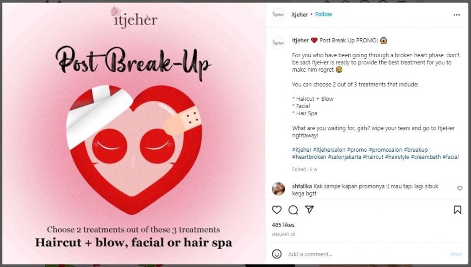 Viral Salon Tawarkan Perawatan setelah Putus Cinta (instagram.com/itjeher)