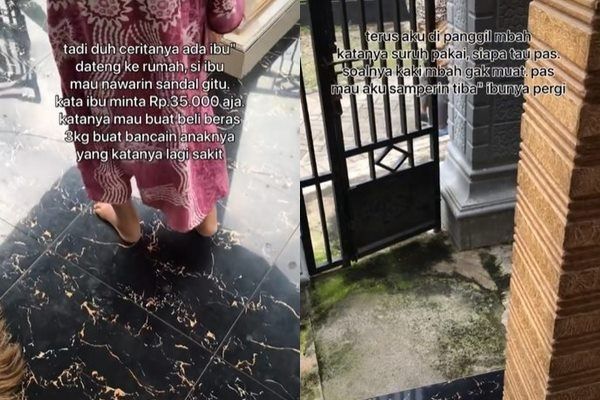 Viral Ibu Ini Sampai Sujud di Kaki Pembeli Saat Berhasil Jual Sepasang Sandal. (TikTok)