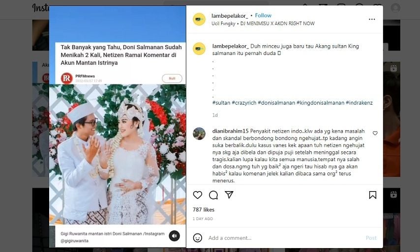 Foto lawas pernikahan pertama Doni Salmanan [Instagram]