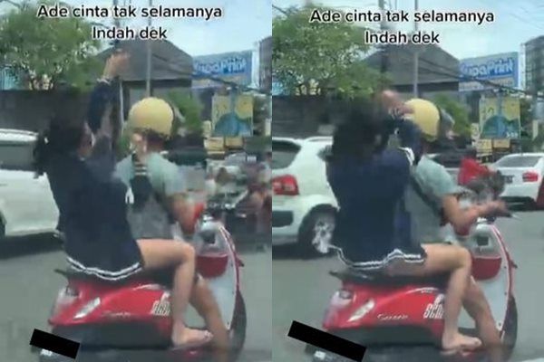 Viral Sejoli Beginian di Motor Bikin Ngelus Dada. (Instagram/@jakarta.keras)