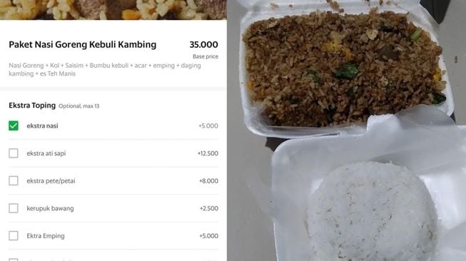 Warganet memesan nasi goreng kebuli ekstra topping nasi. (Twitter/@GarasiKomedi)