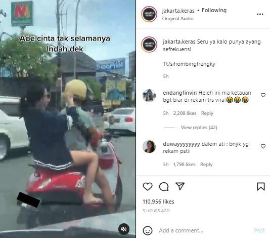 Viral Sejoli Beginian di Motor Bikin Ngelus Dada. (Instagram/@jakarta.keras)