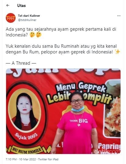 Sejarah ayam geprek (TikTok @txtdrkuliner)