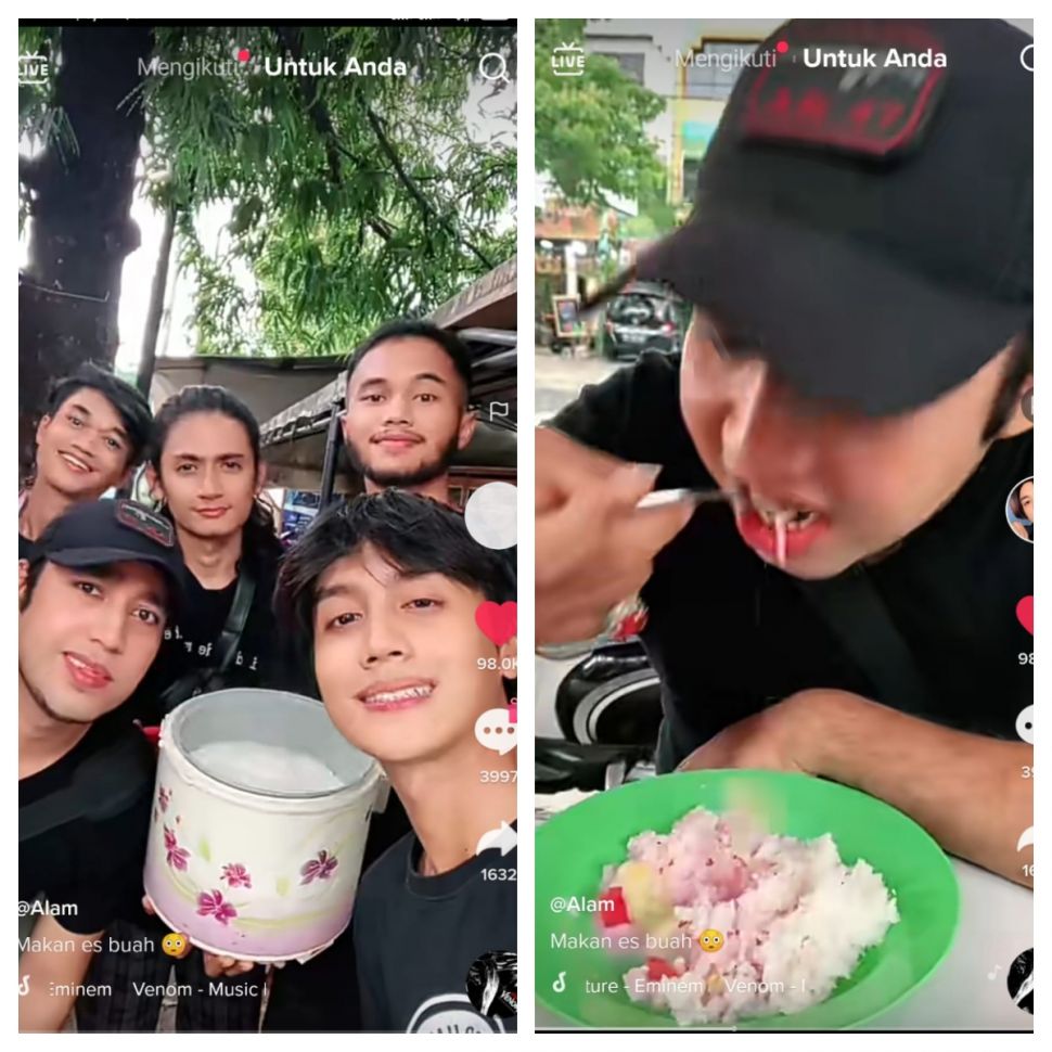 Makan es buah pakai nasi (TikTok @alamsss04).