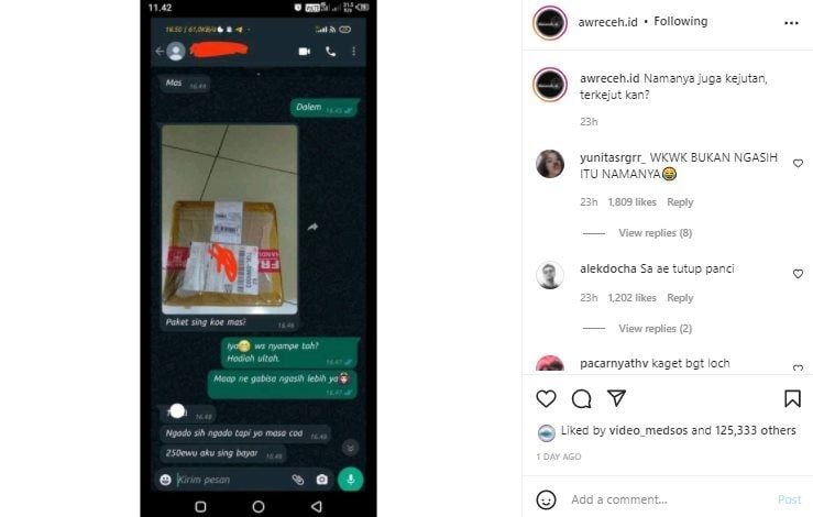 Viral Cowok Suprise Kirimi Hadiah Via Kurir Bikin Pacar Emosi. (Instagram/@awreceh.id)