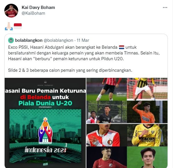 Kai Boham memberikan kode untuk timnas Indonesia U-19. (Twitter/@KaiBoham)