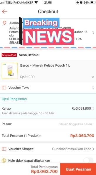 Viral Ongkir Minyak Goreng Seliter Rp 3 Juta Bikin Geger. (Twitter/@txtdarionlshop)