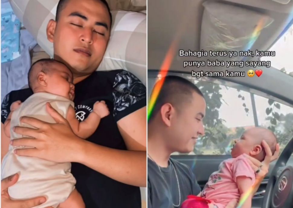 Momen Cukur Rambut Bayi Perempuan, Ayah Tak Tega Berakhir Temani Anak Ikut Botaki Kepalanya. (Instagram/dunia_kaumhawa)