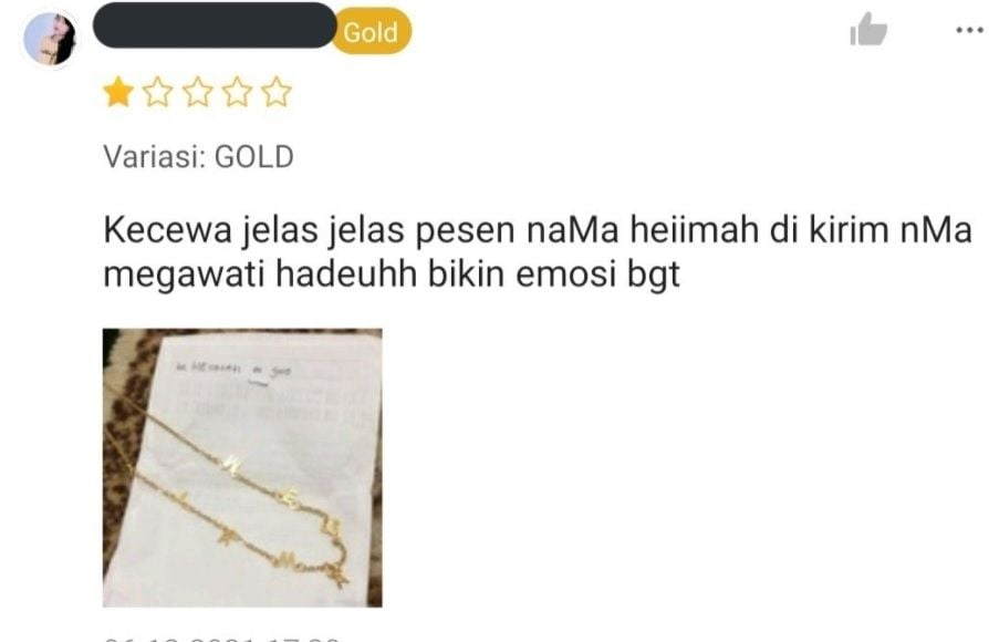 Cewek Beli Kalung Nama di Olshop, Kaget Barang yang Datang Malah Nama Orang Lain (twitter/@txtdarionlshop)