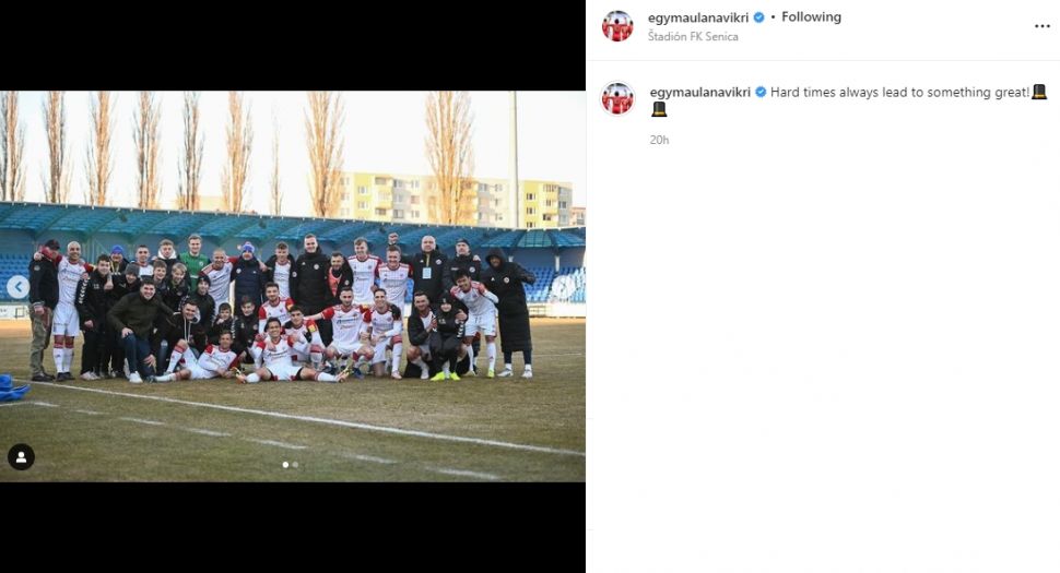 Respons berkelas Egy Maulana Vikri di tengah keadaan sulit FK Senica. (Instagram/egymaulanavikri)