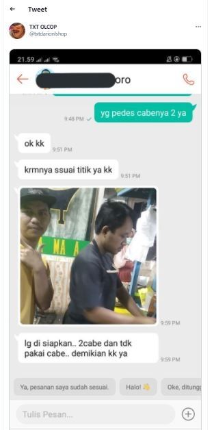 Pesan makanan bonus selfie driver (TikTok @txtdarionlshop)