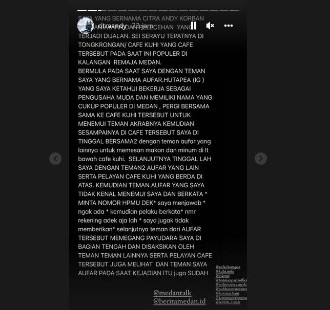 Selebgram Citra Andy mengaku mengalami pelecehan. [Instagram]