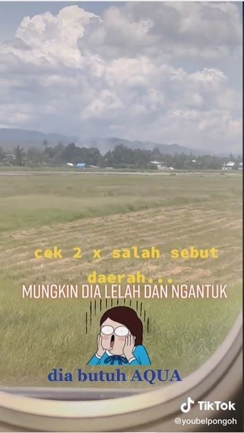 Pramugari salah memberi pengumuman (TikTok @youbelpongoh)