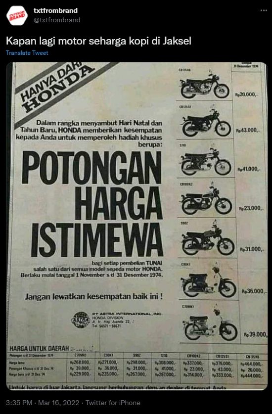 Brosur jadul motor Honda. (Twitter)