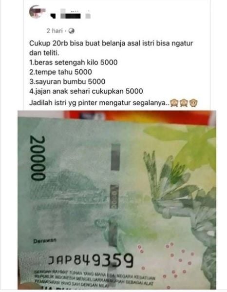 Viral Suami Cuma Beri Uang Rp20 Ribu untuk Belanja Istri, Warganet: Kalau Minyak Habis Gimana?