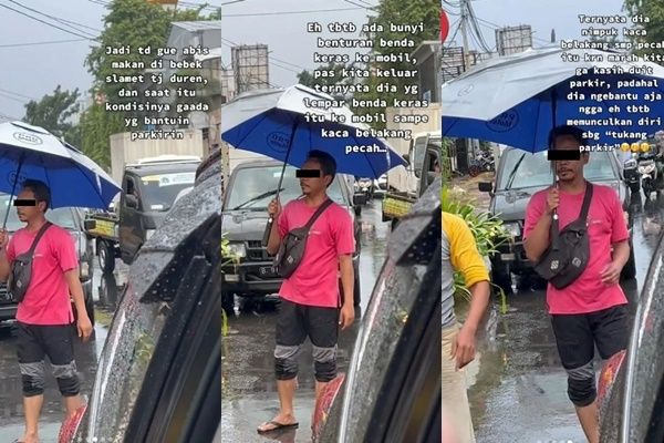 Muncul Pas Mobil Mau Pergi, Tukang Parkir Dadakan Malah Ngamuk Lempar Batu (instagram/@underc0ver.id)
