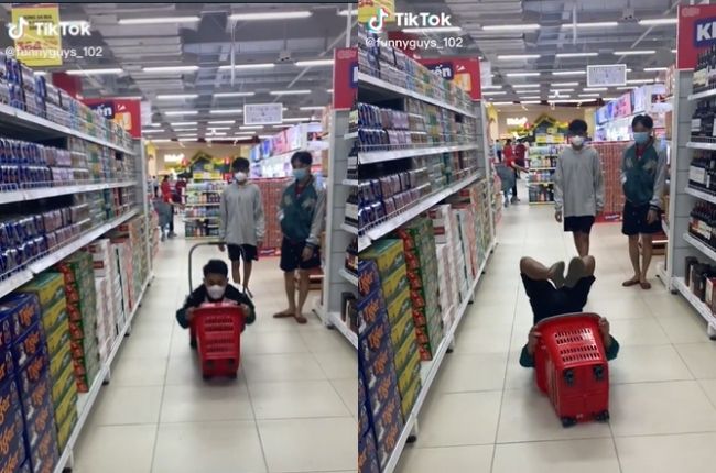 Iseng Naik Keranjang Belanja di Supermarket, Ending Video Remaja Ini Berujung Ngenes. (Twitter/funnyguys_102)