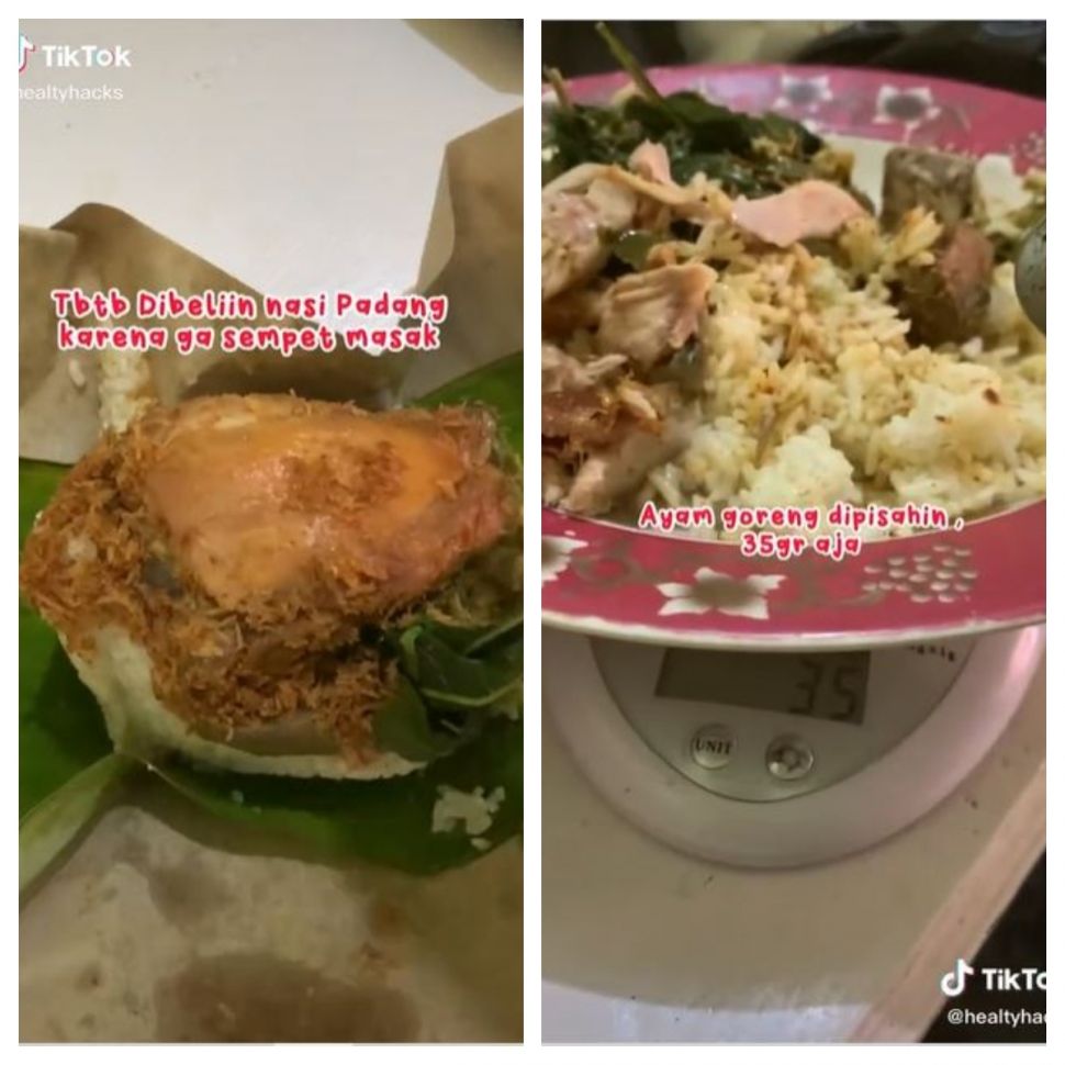 Menimbang nasi Padang (TikTok @healtyhacks)