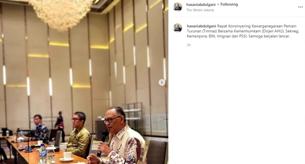 Hasani Abdulgani bagikan momen rapat PSSI dengan pemerintah. (Instagram/hasaniabdulgani)