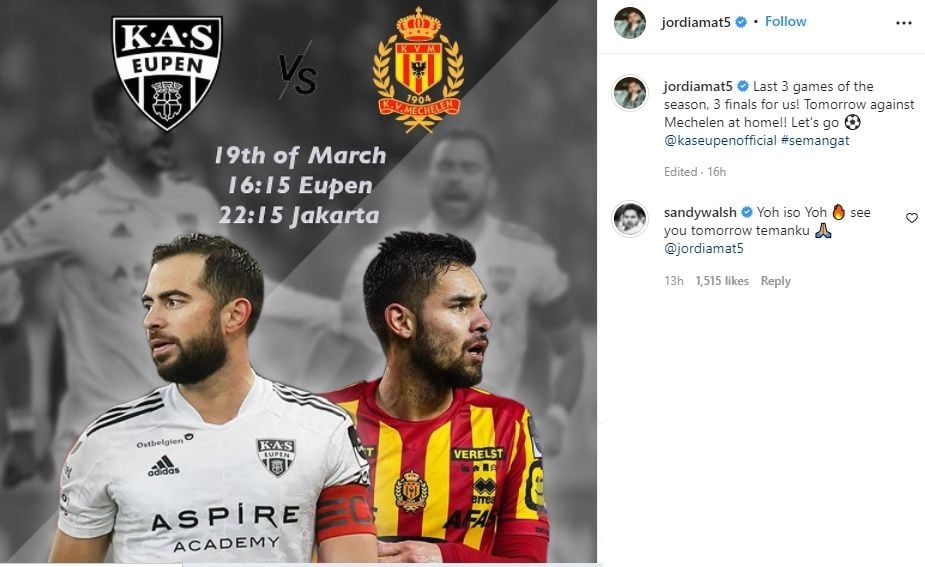 Jordi Amat dan Sandy Walsh duel di Liga Belgia. (Instagram/jordiamat5)