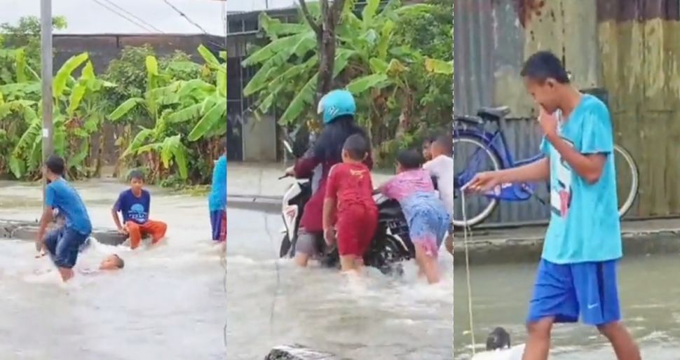 Bocah mainan banjir (Twitter/jowoshitpost)