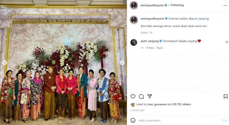 Annisa Pohan datang di acara siraman Putri Tanjung. (Instagram/annisayudhoyono)