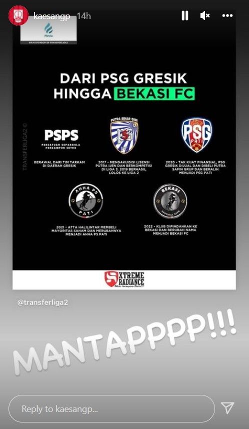 Unggahan story Instagram Kaesang Pangarep yang menyindir klub milik Atta Halilintar. [Instagram]