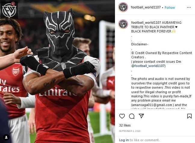 Pierre-Emerick Aubameyang selebrasi dengan gaya Black Panther [Instagram]