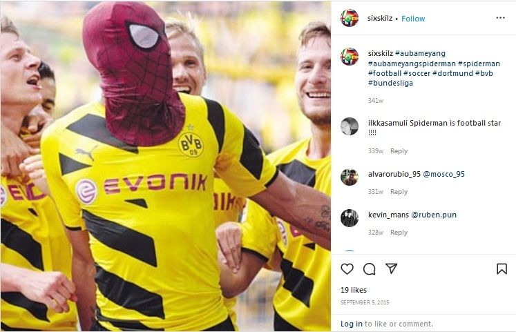 Pierre-Emerick Aubameyang selebrasi dengan gaya Spiderman [Instagram]