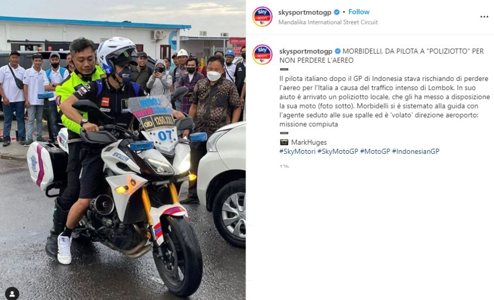 Franco Morbidelli bajak morot polisi. (Instagram/skysportmotogp)