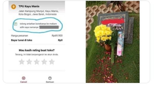 Viral Driver Ojol Dapet Orderan ke Makam. (Twitter/@txtdarionlshop)