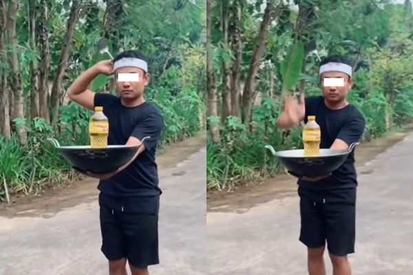 Seorang Pria Beraksi Bak Pawang Hujan, Bawa Wajan dan Minyak Goreng (instagram/@lambegosiip)