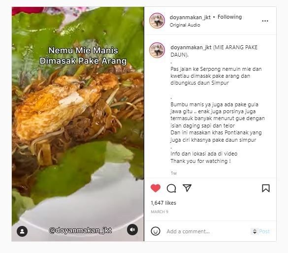 Kwetiaw Arang Simpur (Instagram @doyanmakan_jkt)