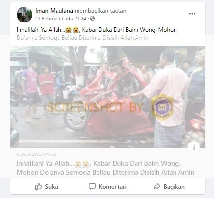 CEK FAKTA: Baim Wong Dikabarkan Meninggal Dunia, Benarkah? (Turnbackhoax.id)