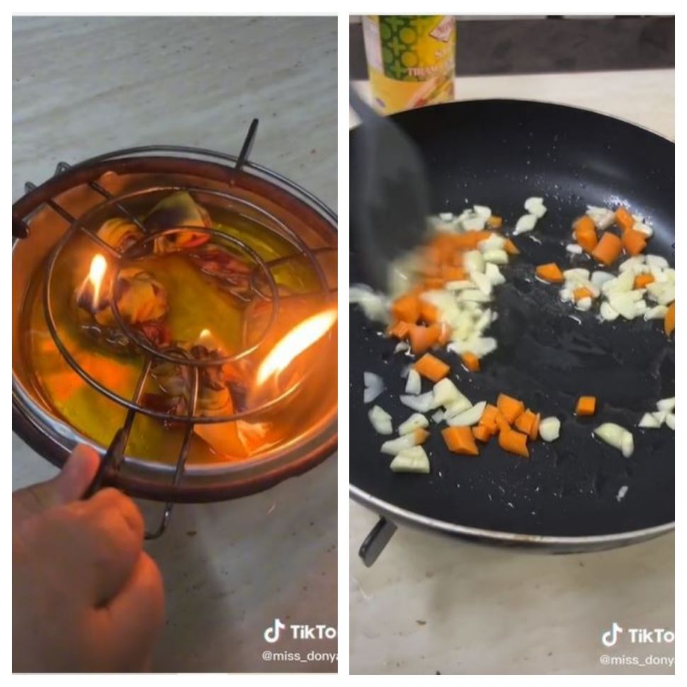 Kompor darurat pakai minyak goreng (TikTok @miss_donyaa)