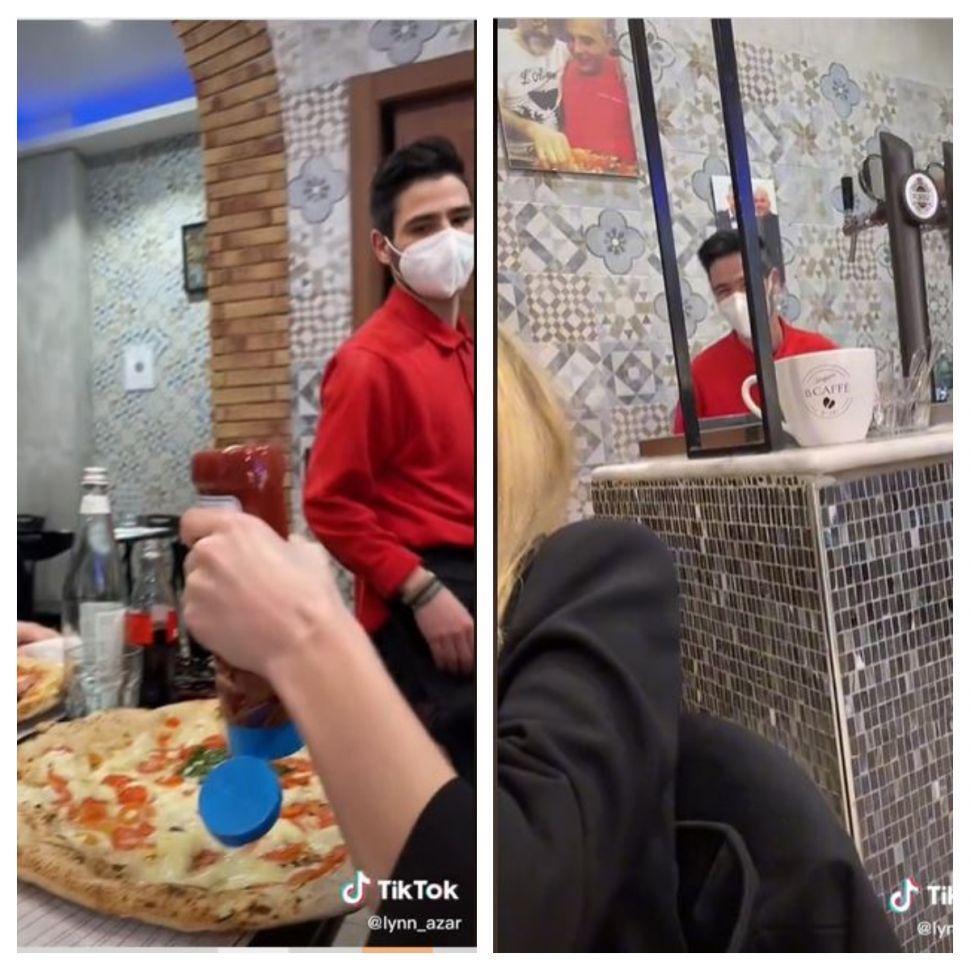 Reaksi orang Italia saat pizza diberi saus (TikTok @lynn_azar)