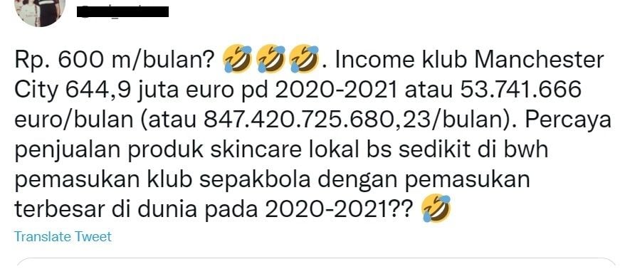 Penjualan MS Glow Rp 600 M per Bulan, Warganet Bandingkan Gaji Ronaldo dan Pendapatan Man City [twitter]