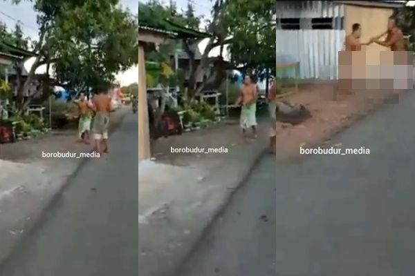 Bapak-bapak Perang di Pinggir Jalan, Saling Adu Senjata Berakhir Sarung Lepas (instagram/@borobudur_media)