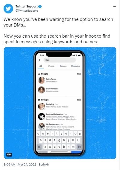 Fitur baru Twitter, permudah mencari DM. [Twitter]