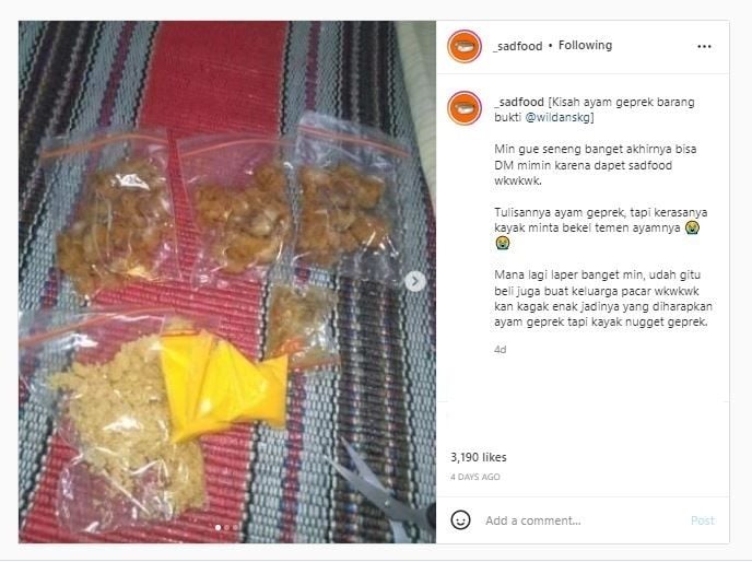 Ayam geprek sachet (Instagram @_sadfood)