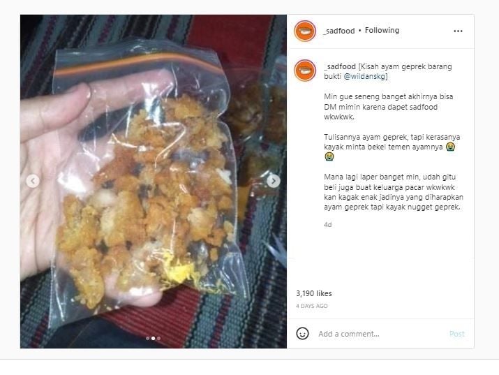 Ayam geprek sachet (Instagram @_sadfood)