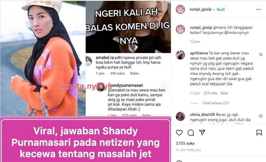 Shandy Purnamasari soal bohong membeli privat jet. [Instagram]