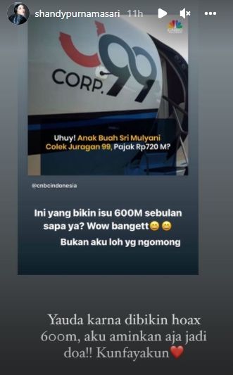 Klarifikasi Shandy Purnamasari. [Instagram]