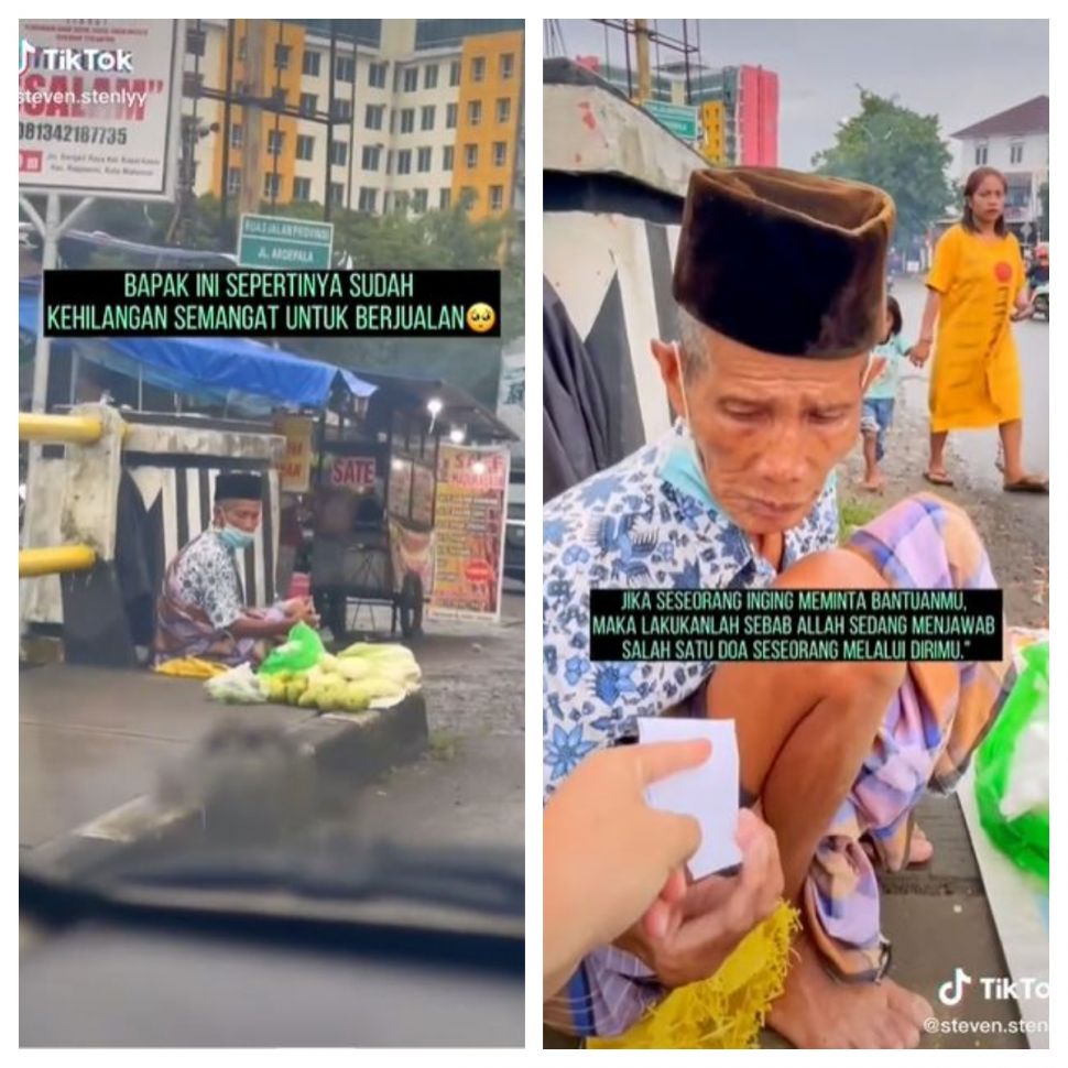 Berbagi kebaikan pada kakek penjual sayur (TikTok @steven.stenlyy)