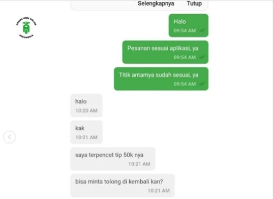 Gagal Senang, Customer Beri Tip Rp 50 Ribu Mendadak Minta Ojol Kembalikan Uangnya, Begini Alasannya (Instagram/damaojol.id)