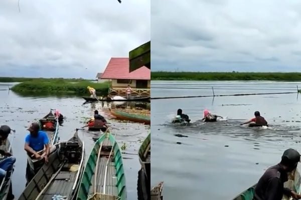 Sekolahnya di Tengah Rawa, Para Pelajar Ini Harus Naik Baskom Pergi ke Sekolah (instagram/@suara_bergema)