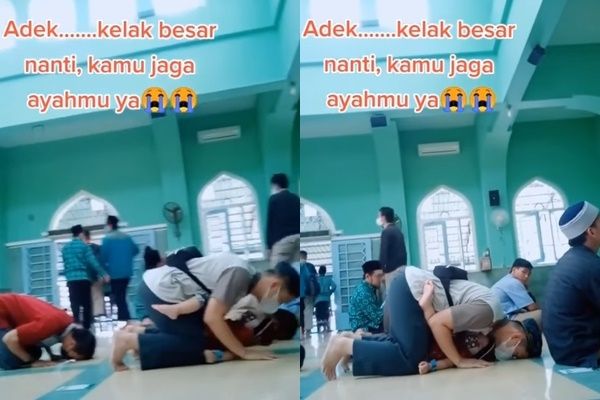 Ayah Salat Sambil Gendong Anak, Pemandangannya Bikin Publik Terenyuh (instagram/@kabarnegri)