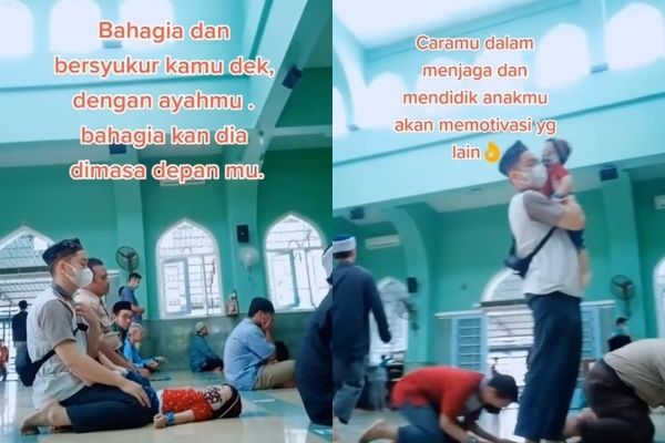 Ayah Salat Sambil Gendong Anak, Pemandangannya Bikin Publik Terenyuh (instagram/@kabarnegri)