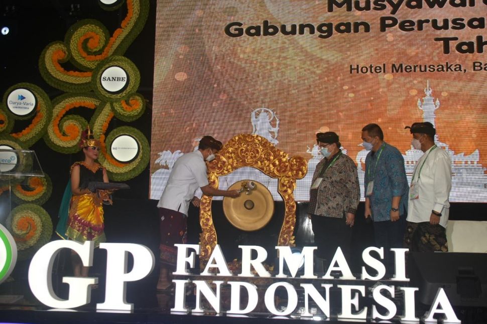 Musyawarah Nasional Gabungan Pengusaha Industri Farmasi (GPFI) ke XVI di Hotel Merusaka Nusa Dua, Bali, Kamis (24/3/2022).