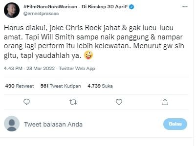 Cuitan Ernest Prakasa (Twitter.com)